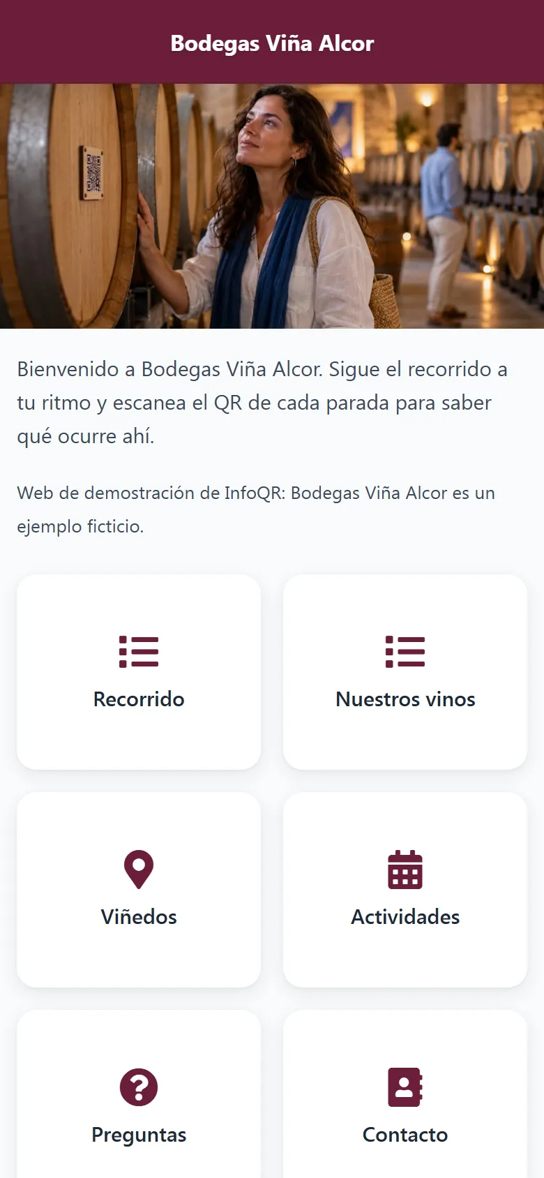 Captura de la portada de Bodegas Viña Alcor en el móvil
