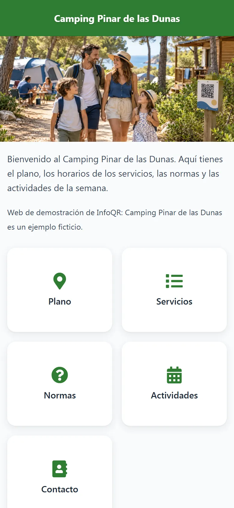Captura de la portada de Camping Pinar de las Dunas en el móvil