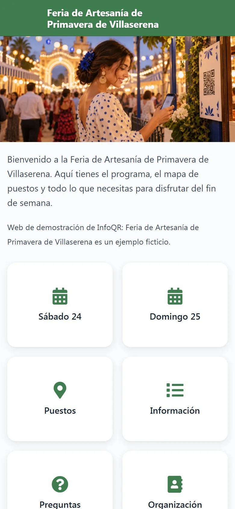 Captura de la portada de Feria de Artesanía de Primavera de Villaserena en el móvil