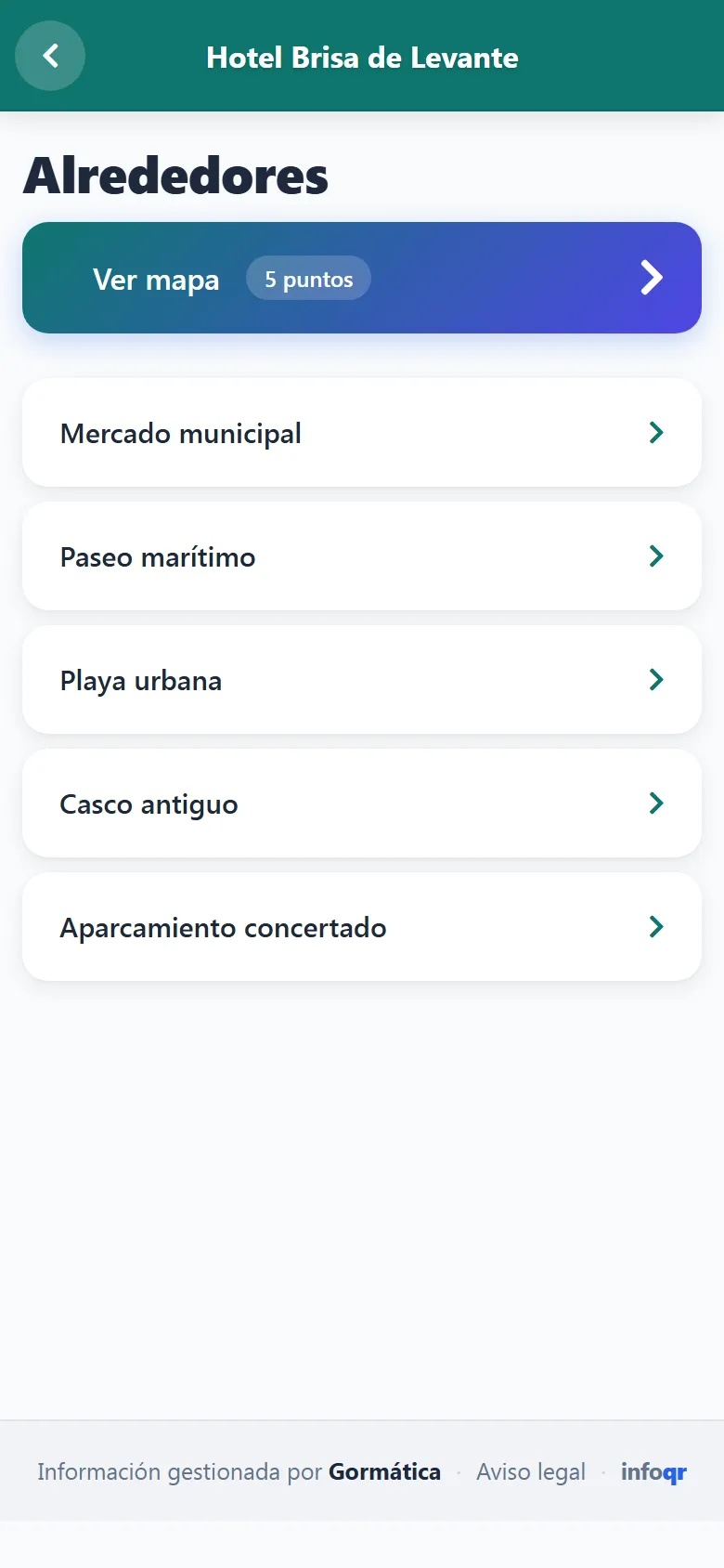 Captura de la sección «Alrededores» de Hotel Brisa de Levante en el móvil