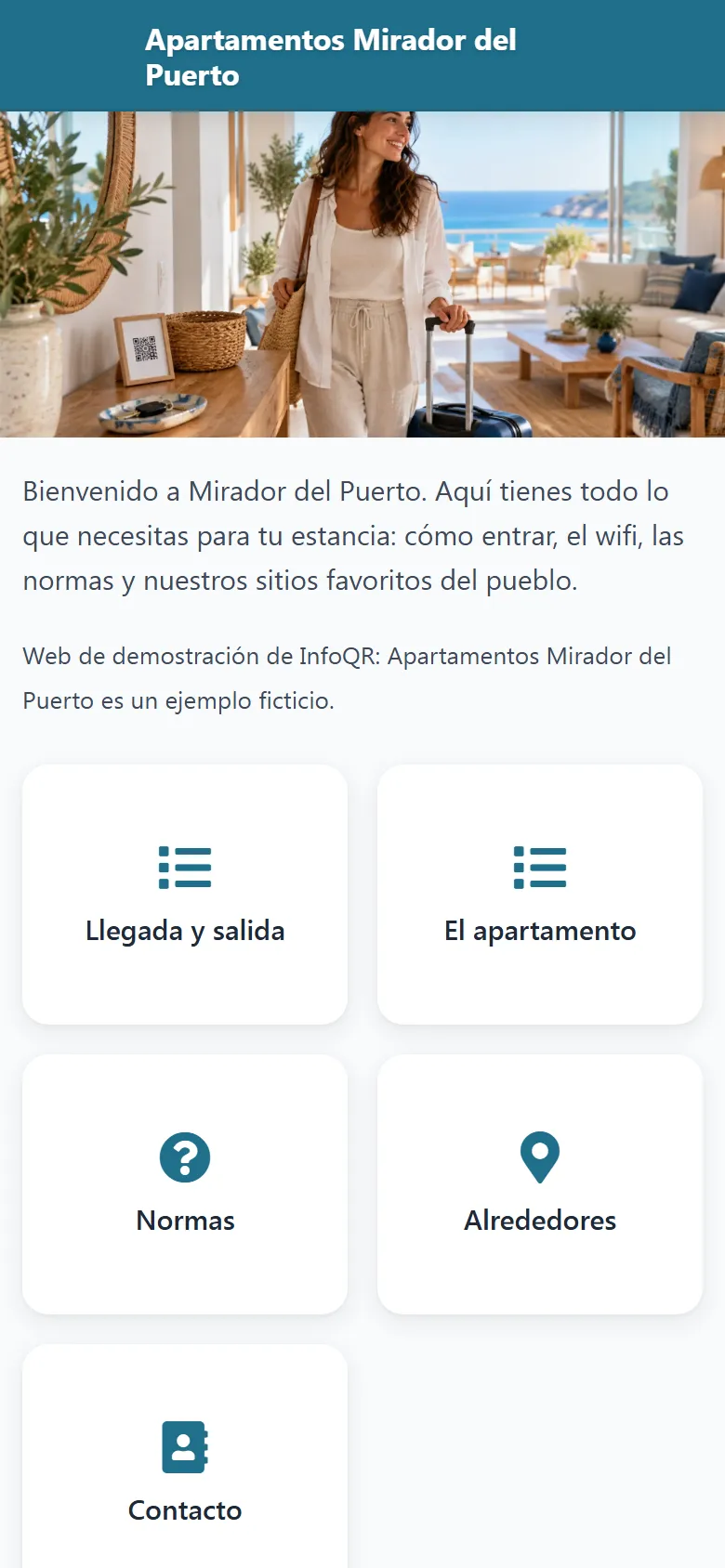 Captura de la portada de Apartamentos Mirador del Puerto en el móvil
