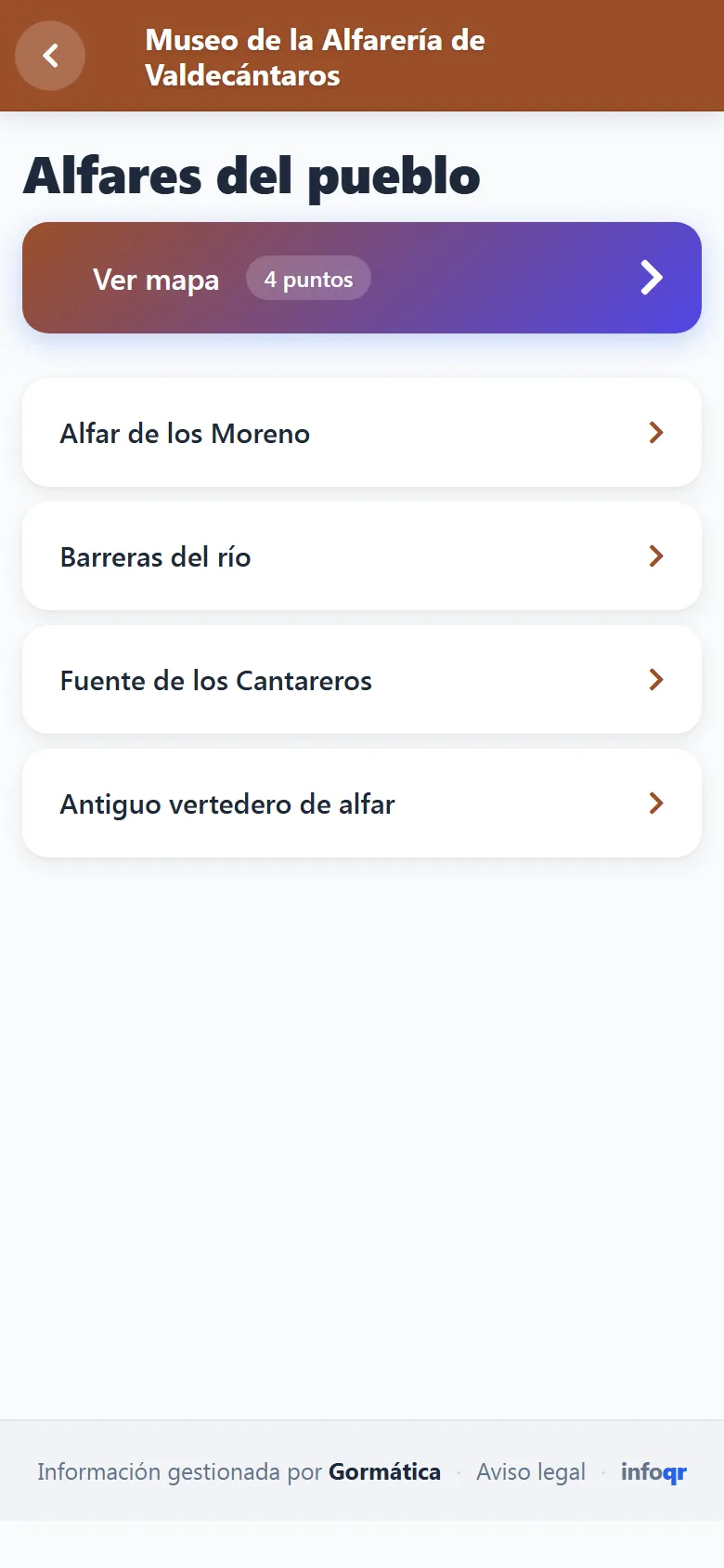 Captura de la sección «Alfares del pueblo» de Museo de la Alfarería de Valdecántaros en el móvil