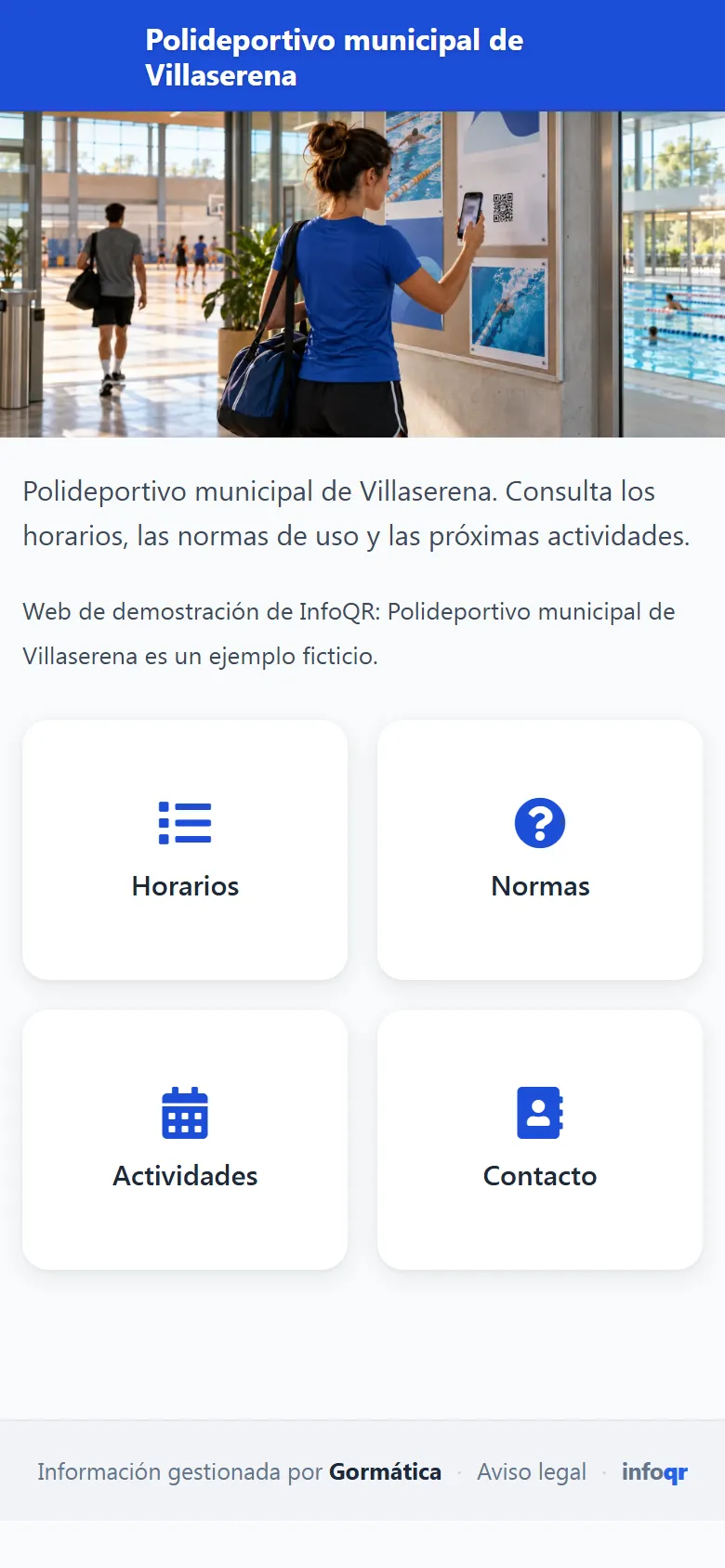 Captura de la portada de Polideportivo municipal de Villaserena en el móvil