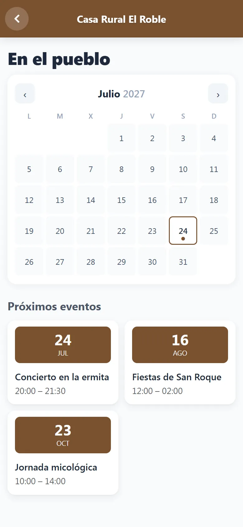 En el pueblo de la web de ejemplo de una casa rural en el móvil